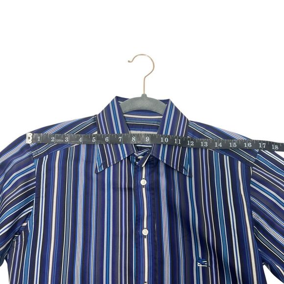 Etro Long men’s Button-Down Shirt long Sleeves 37 Striped Blue Size Medium to La - Picture 12 of 14